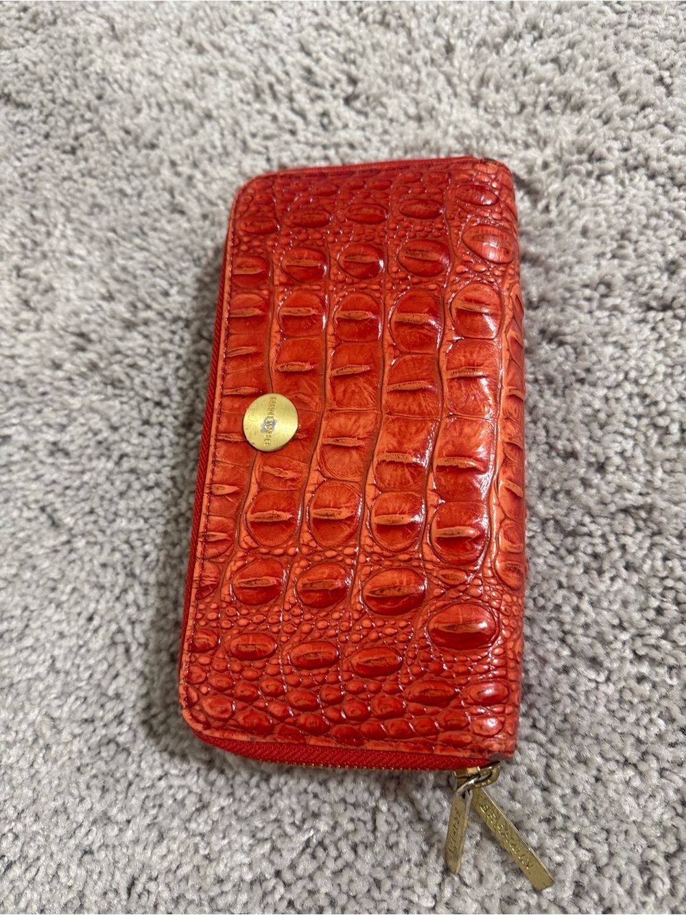 Brahmin Orange-Red Croc-Embossed Zip-Around Wallet
